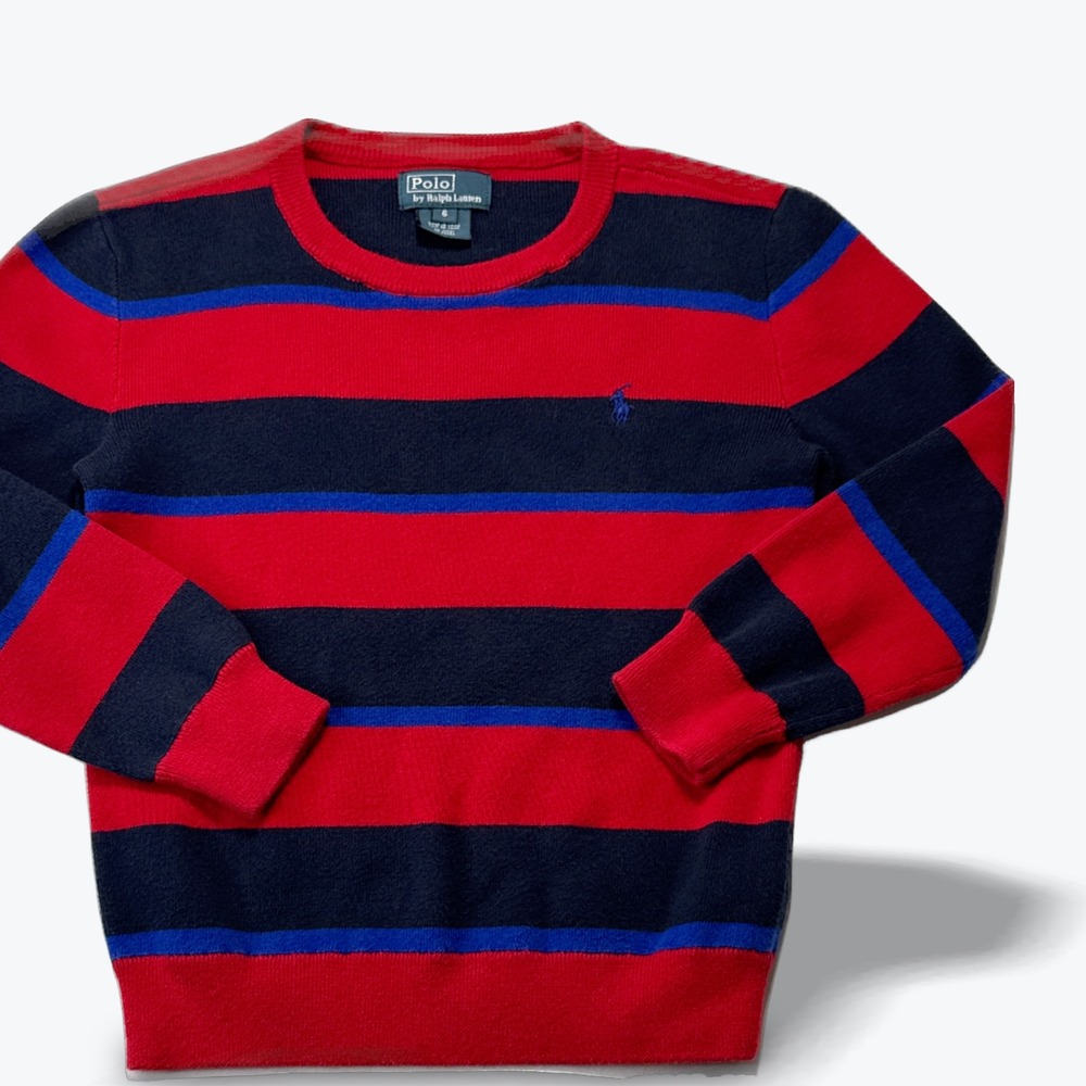 Polo Ralph Lauren Sweater Kids Crewneck Striped Red Navy Blue Preppy Kids Size 6